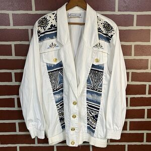 Saint Germain Paris White Aztec Nautical 80s Women’s Blazer Size Medium Jacket